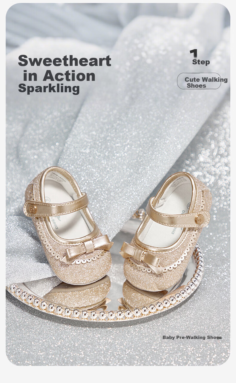 DAVE & BELLA Baby Antibacterial Prewalker Shoes Girls Spring Princess Style Soft Leather Newborn Shoes 2